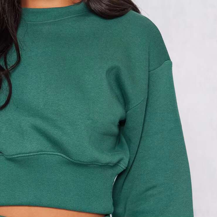 Custom Oversized Brushed Cotton Sweater Plus Size Women Crew Neck Long Sleeve Crop Top Pullover Cropped Crewneck Sweatshirt