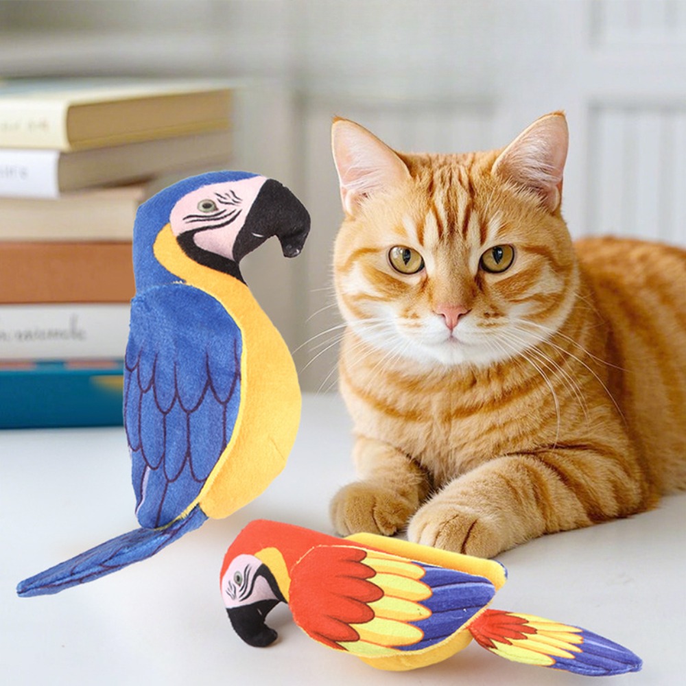 Plush Crinkle Paper Pet Toy Simulation Parrot Chew Toy for Dogs Cats Interactive Noise-Making Cat Teaser with Furry Exterior