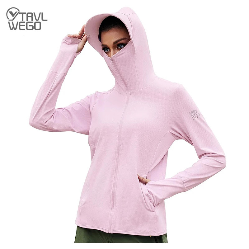 TRVLWEGO Womens Cycling Jacket SPF 50 Sun Protection Long Sleeve Hiking Running Outdoor Zip Up Hoodie Shirts with Pockets 250304