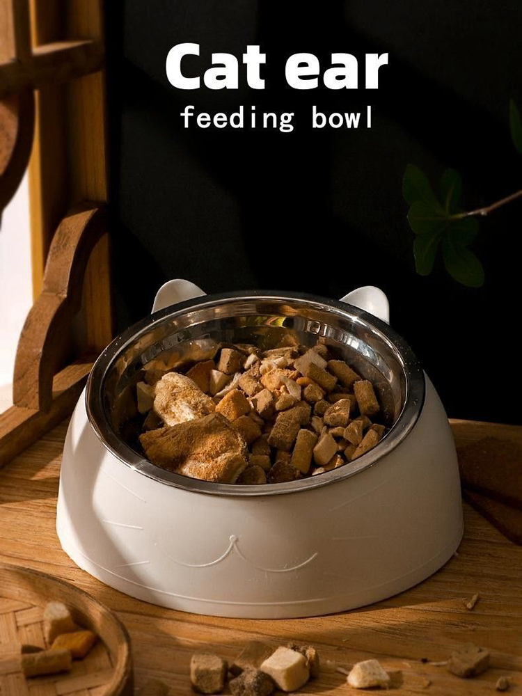 Stainless steel dog cervical protection cat bowl, slanted mouth pet food bowl z2