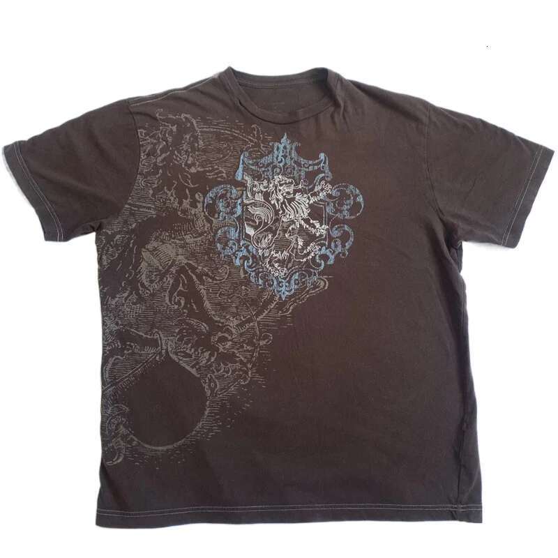 Mall Goth Cyber Grunge 00s Retro T-shirt Emo Vintage Brown Y2K Printed Graphic T-shirt Women Men's Short Sleeves Round Neck High Clothing