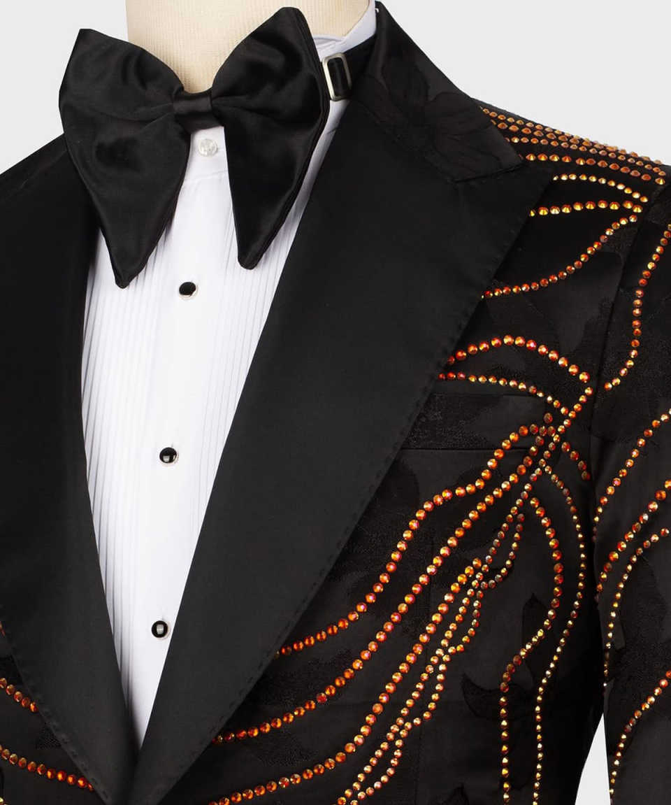 Bright Wedding Tuxedos printing Jacquard Beaded Men Suit Peaked Lapel 1 Piece Set Jacket Groom Business Blazers Customized