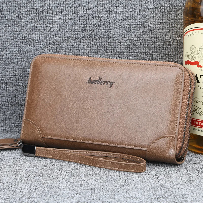 Men Wallets Large Capacity Cell Phone Pocket Double Zipper Clutch Bag Passcard Male Business Purse 250305