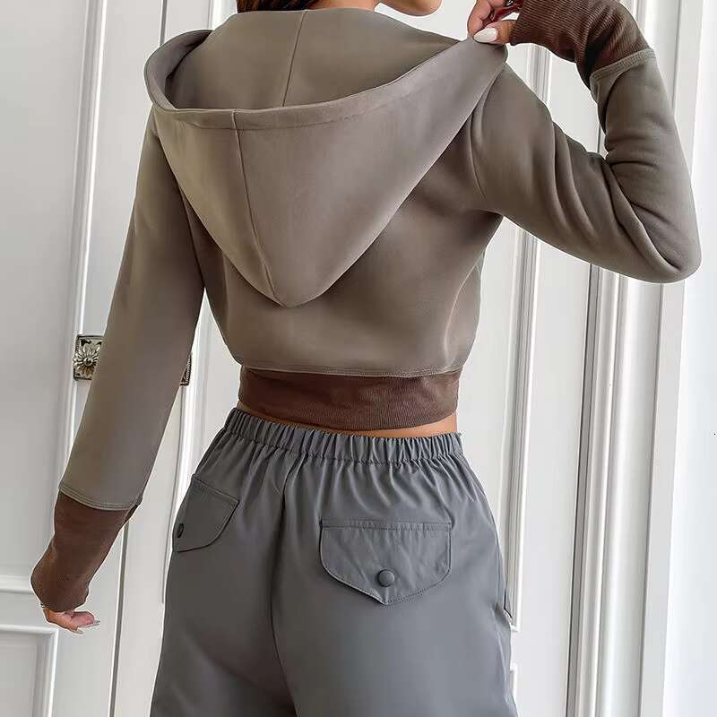 Custom Streetwear Plain Cropped Two Tone Pocket Crop Hoodie For Women's Sweatshirt