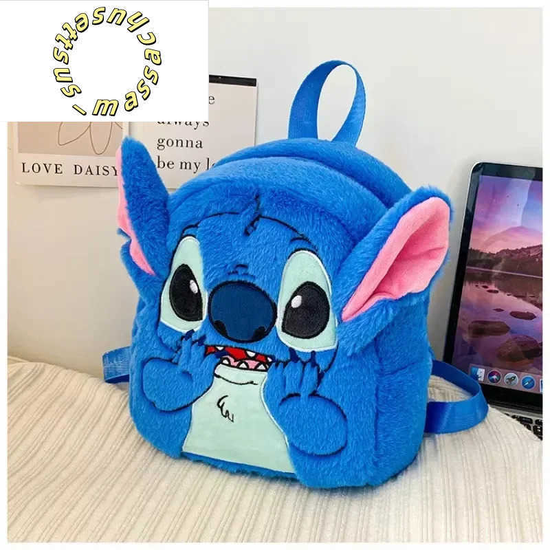 Backpacks New Plush Backpack Ins Japanese Blue Stitch Funny Cartoon Large-Capacity Student Backpack Kindergarten Bag Child Gift Y250305UK7I