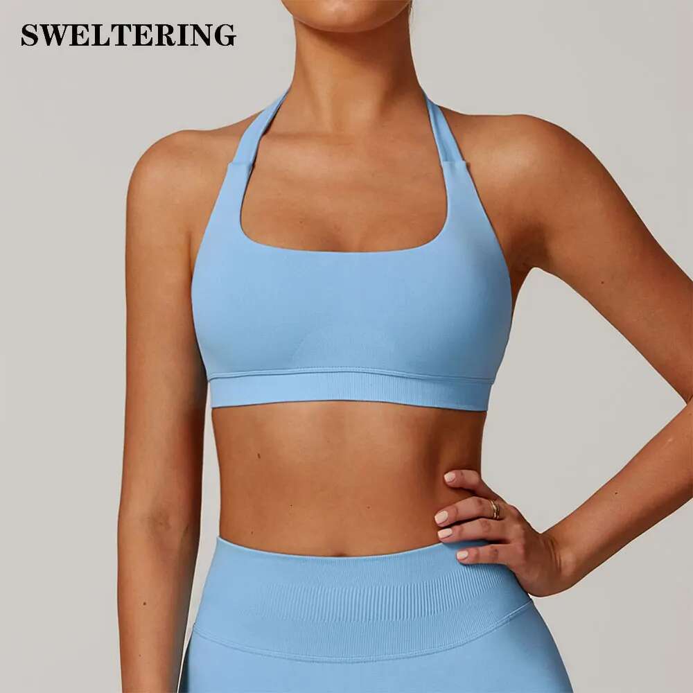 Hanging Women Neck Sports Breathable Shock Proof Workout Fiess Push Up Top Yoga Running Active Sportswear Bra Kl-My