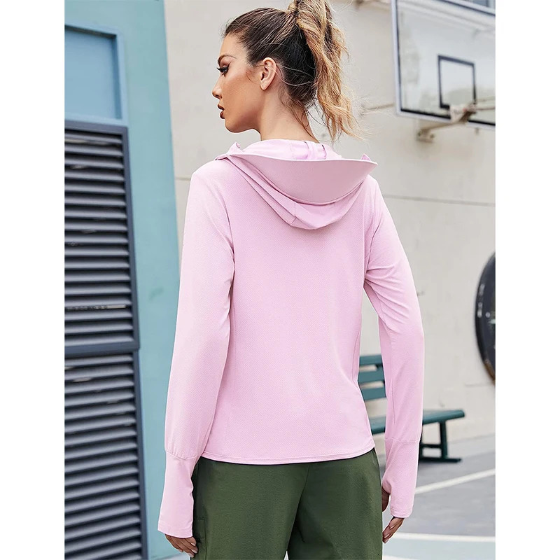 TRVLWEGO Womens Cycling Jacket SPF 50 Sun Protection Long Sleeve Hiking Running Outdoor Zip Up Hoodie Shirts with Pockets 250304