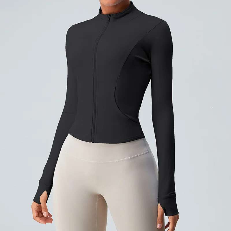 Women's Shirt Full Zipper Yoga With Thumbholes Fiess Running Jacket Stretch Fit Long Sleeve Round Neck Top Sportswear Kl-My