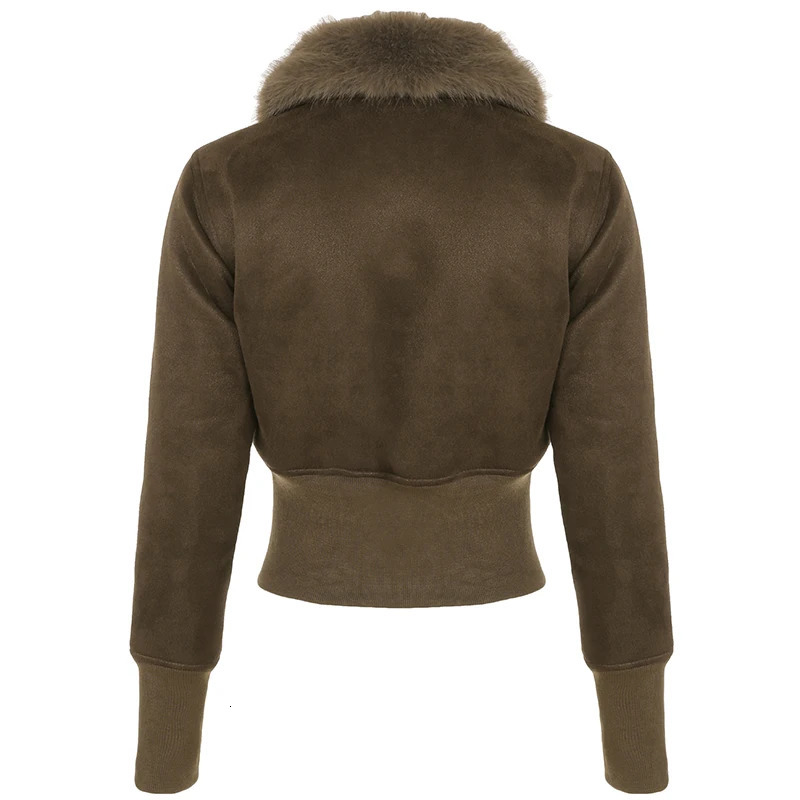 Fashion Warm Chamois Jackets Long Sleeve Plus Velvet Faux Collar Zipper American Retro Thickened Coat 250226