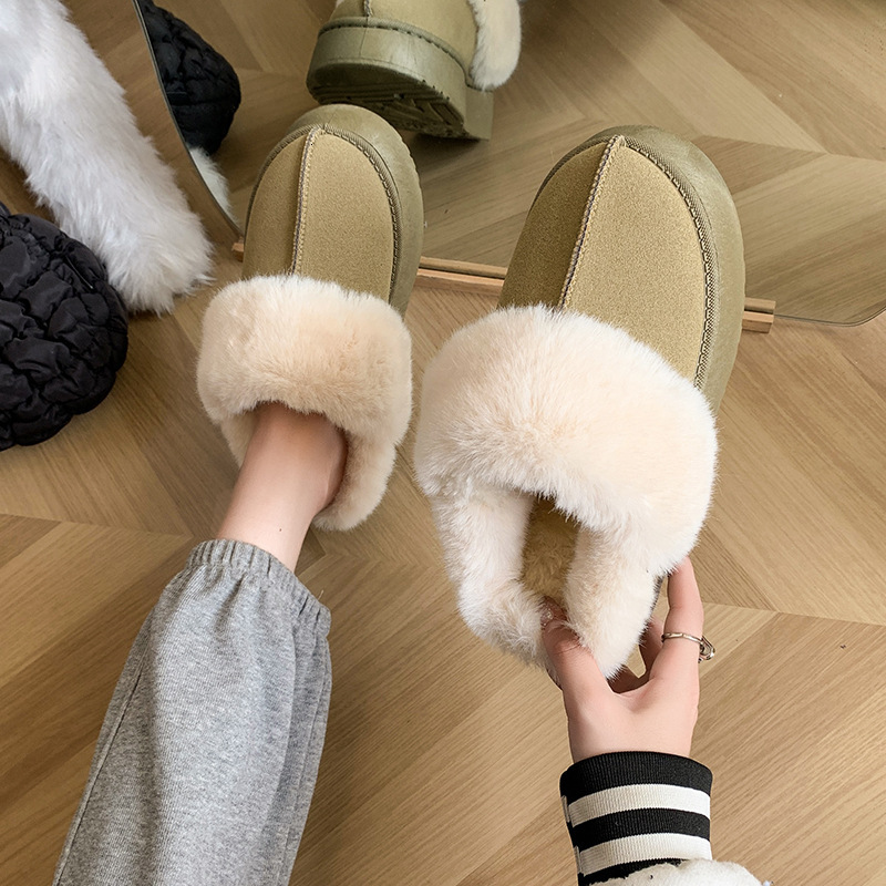 Warm and casual plus size plush cold resistant home new slippers 2025 for women wearing thick soles on the outside ddmykukumalu