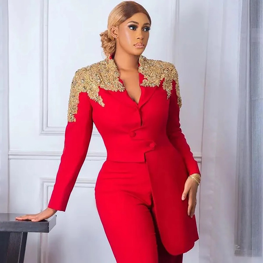 Beading Appliques Mother Of The Bride Pants Suits Red Women Ladies Formal Evening Party Plus Size Blazer Wear 2 Pieces