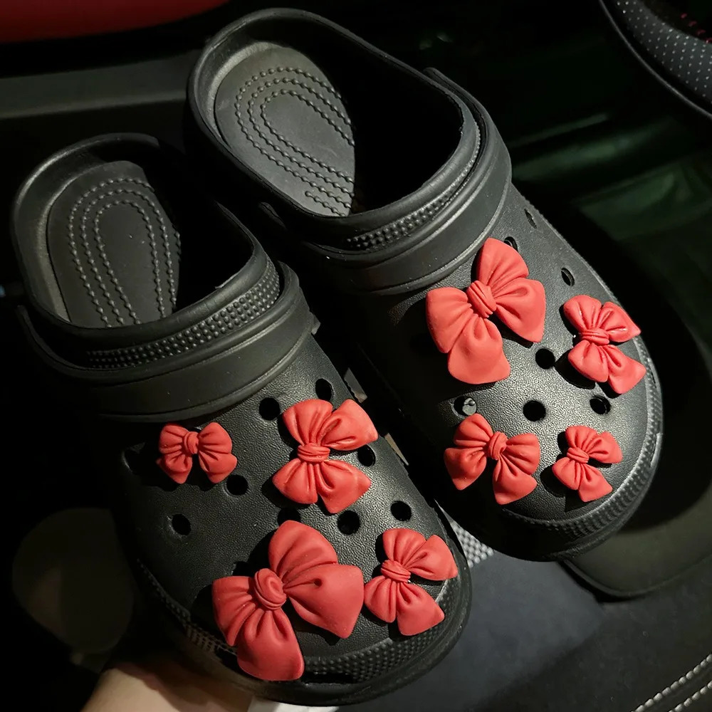 Cartoon bow hole shoe talisman decoration cute rubber purple tie shoe flower shoe buckle DIY 3D hole shoe accessories 250218