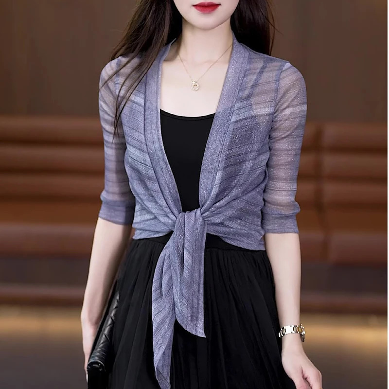 #3514 Tie Dye Striped Asymmetrical Sunscreen Jacket Women Thin Sexy Short Kimono Jacket Cardigan Wrap Outerwear Womens Summer 250304