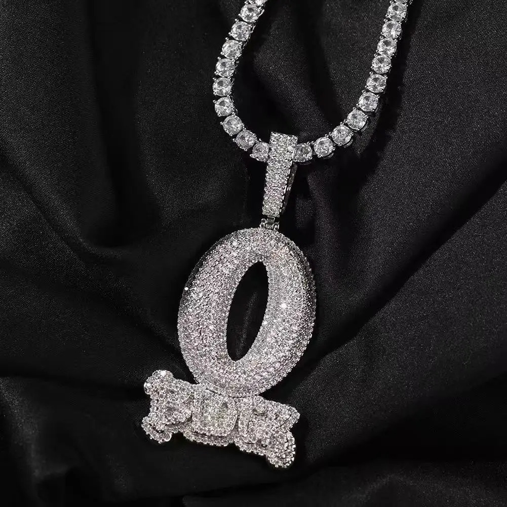 Hip-hop trend full diamond O-shaped water drop craft zircon letter pendant necklace mens fashion simple jewelry accessories who 250228