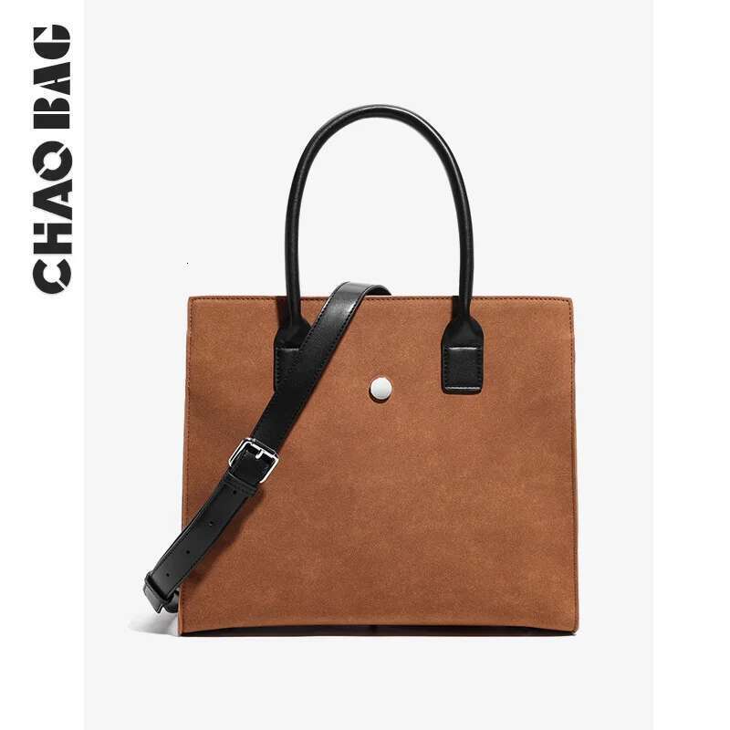 Original Niche Retro Men's Frosted Suede Caramel Brown Tote High Touch Crossbody Bag