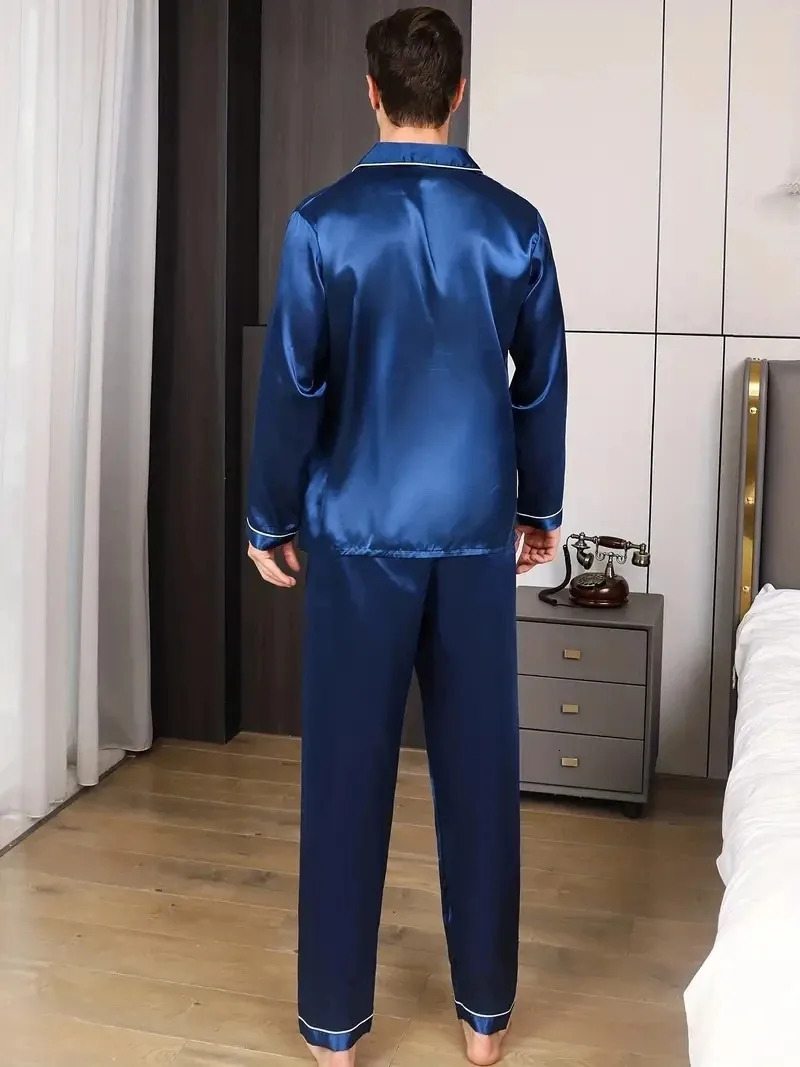 Men Pajamas Set Silk Satin Sleepwear For Man Shirt Long Sleeve Pijama Male Fashion Soft Loungewear Big Size Spring Nightwear 250304