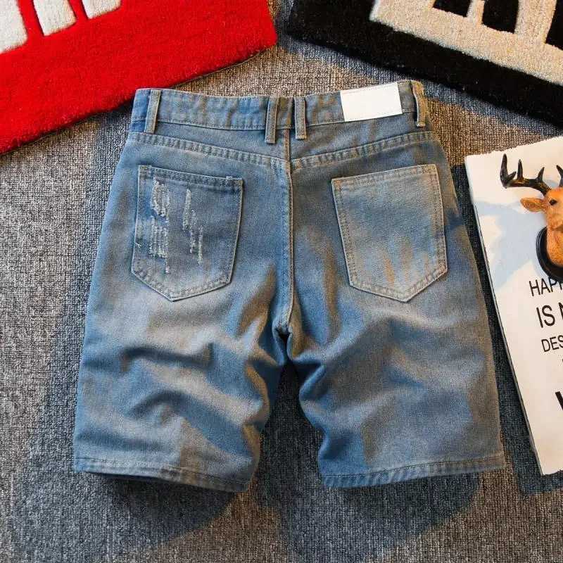 Mens Short Jeans Pants Cargo Baggy Patchwork Wide Male Denim Shorts Loose Trend 2024 Xl Korean Fashion Streetwear Cut SummerT250305
