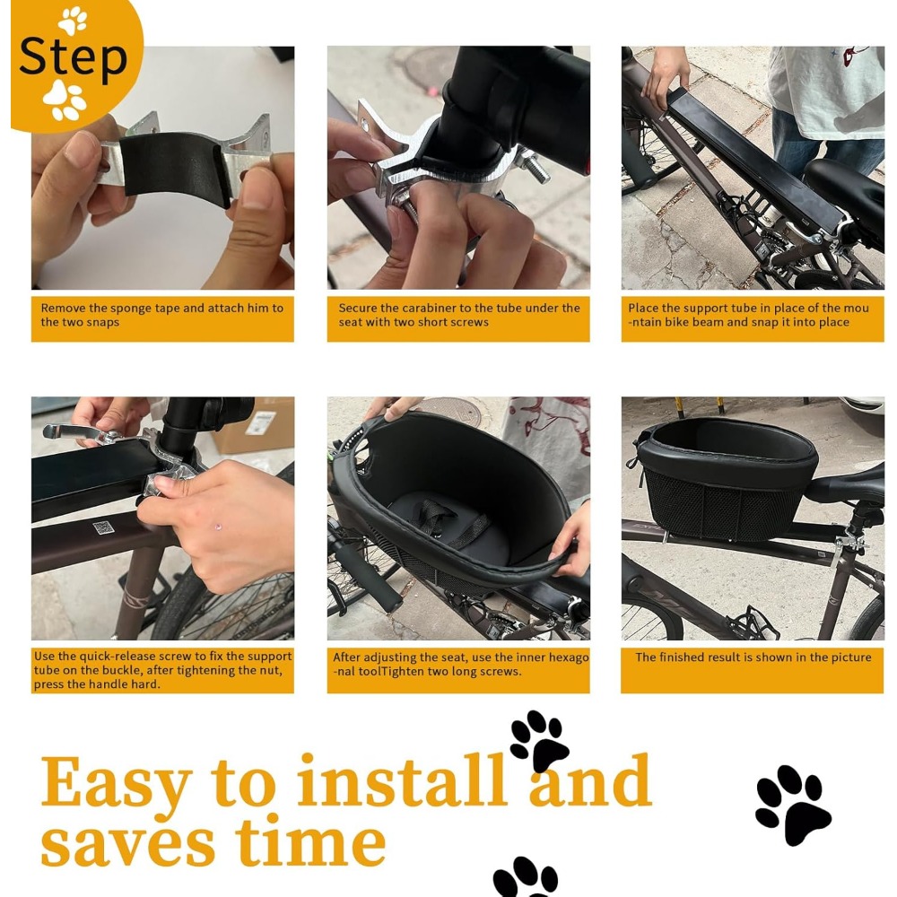 Dog Mountain Bike Basket, Adjustable Safety Strap Pet Bicycle Carrier, Outdoor Puppy Accessories for Up to 15lbs Pets(Black)