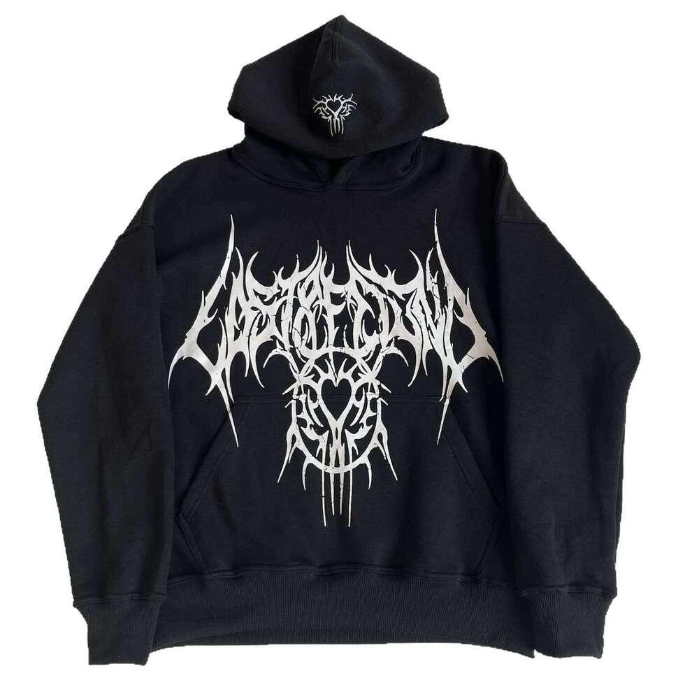 Y2K Dark Wind Creative Printed Design Rock Punk High Street Hoodie Long Sleeve Top
