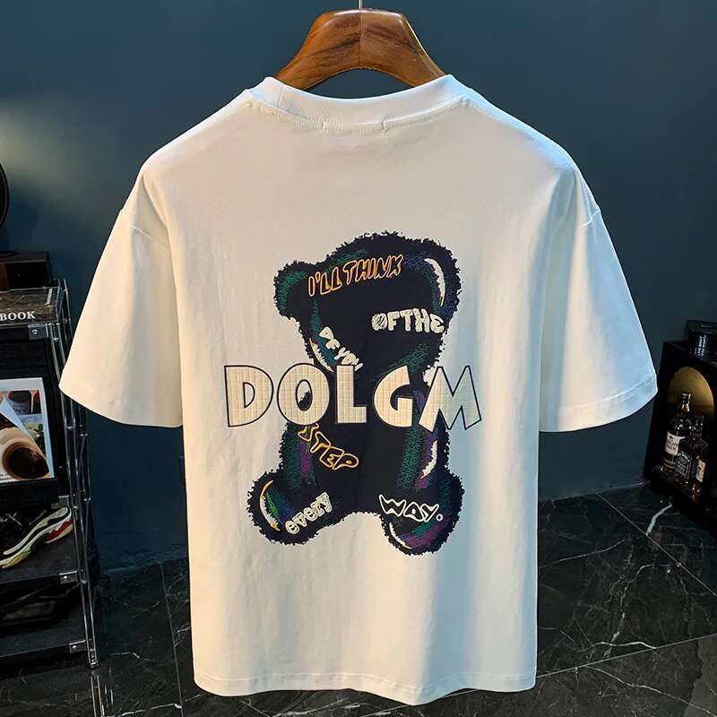 High-End T-Shirt 2025 Summer Thin Embroidery Printed Short-Sleeved Clothes Crew Neck Casual Fashion Elastic Men's Clothing
