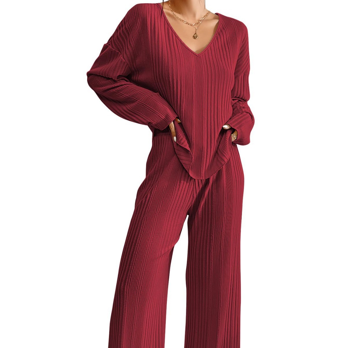 B750-Autumn and winter beautiful ladies pajamas set long sleeves and long pants two-piece imitation cotton lace splicing home clothes set