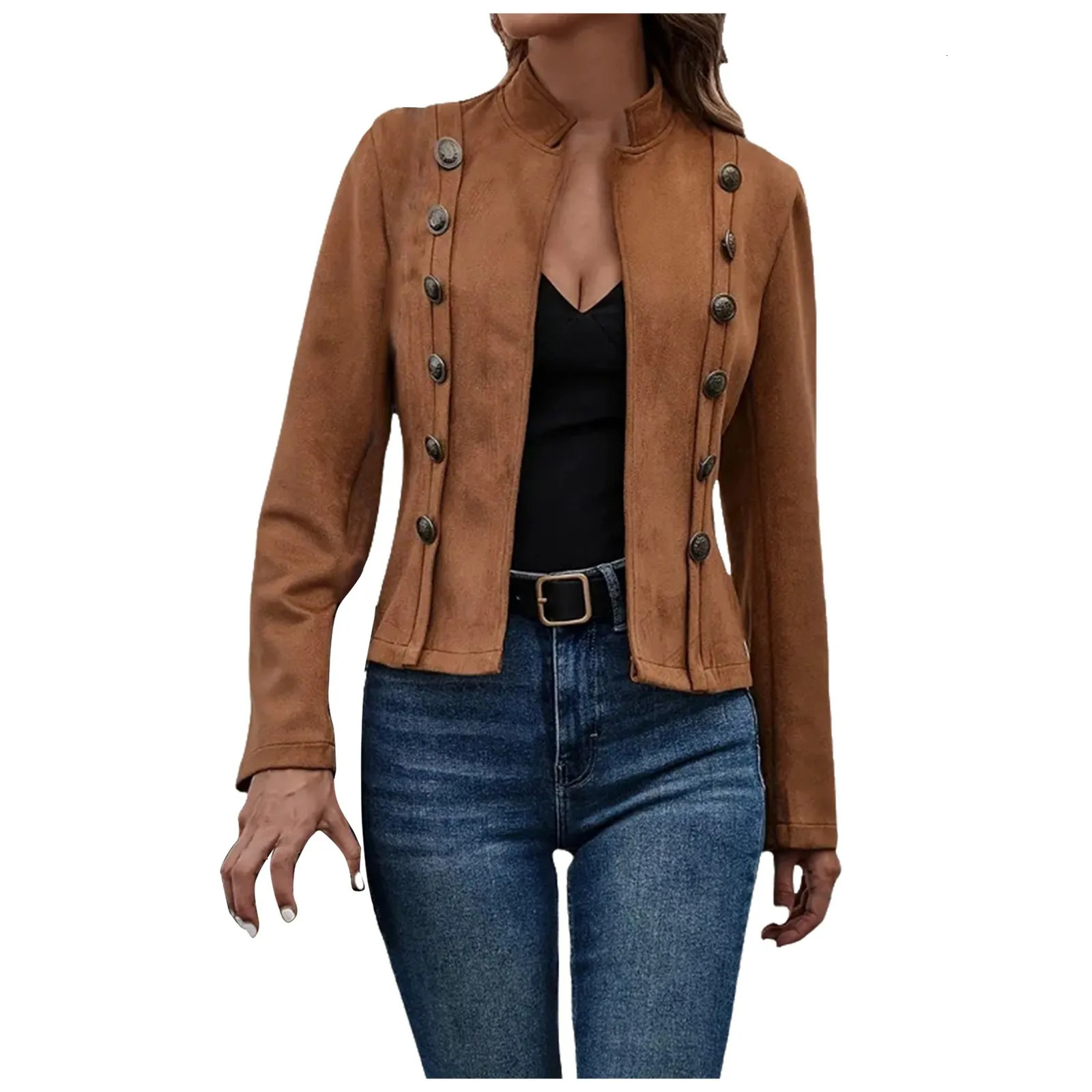 Womens long sleeved jacket for autumnwinter 2024 synthetic suede leather fashion casual business 250226