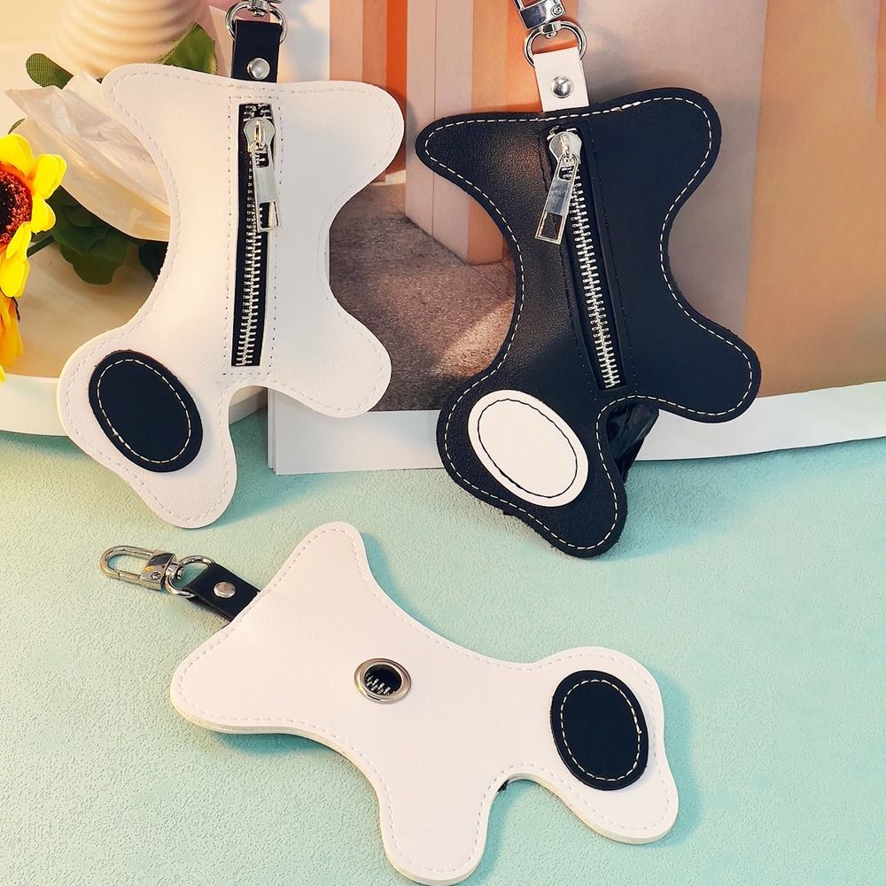Leather Dog-Shaped Pet Poop Trash Bag Hanging with Buckle Dog Poo Bags Dispenser Travel-Friendly Pet Poop Bag Holder