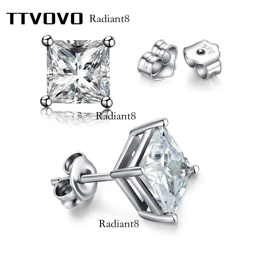 TTVOVO Sterg Crystal Stud for Women Men Square Pricess Cut Cubic Zirconia CZ Stone 4 Claws Earrings S Jewelry