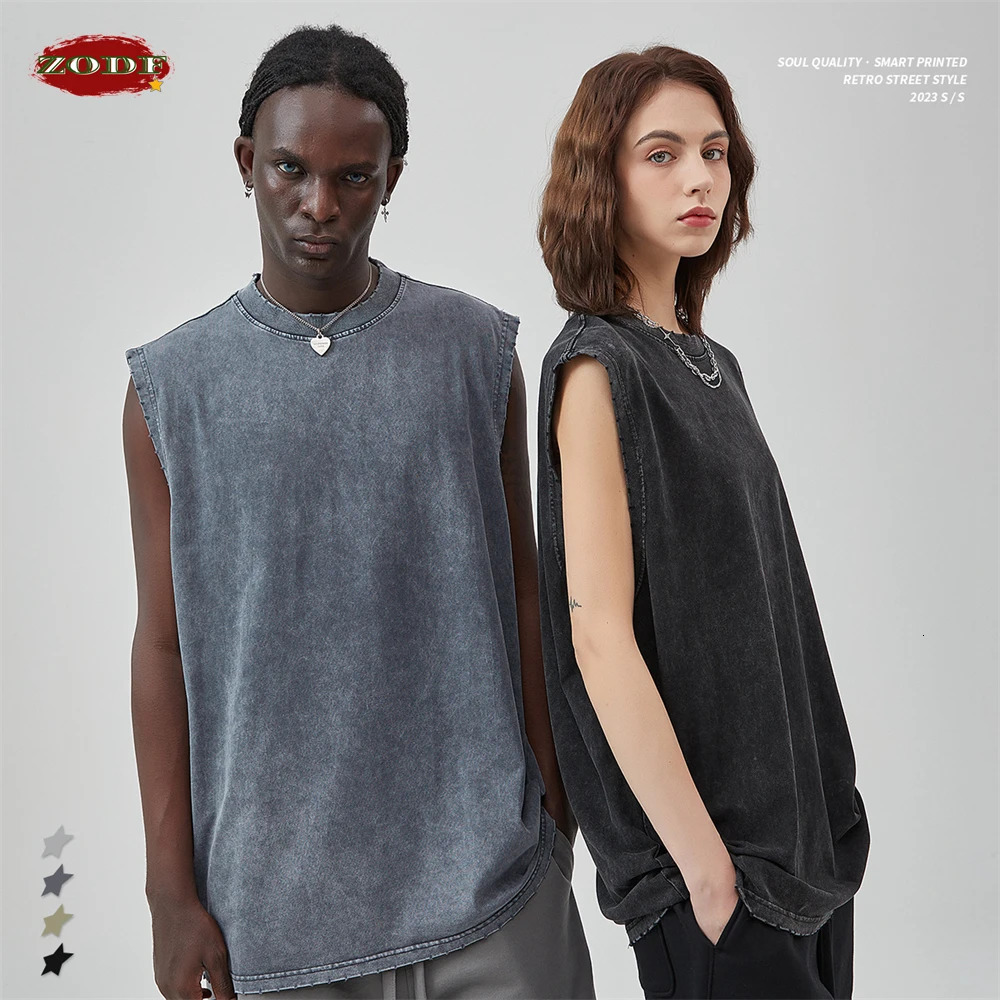 ZODF Summer Washed Batik Cotton Tank Tops For Men Unisex American Retro High Street Sleeveless Tees Vest Tops HY0480 250304