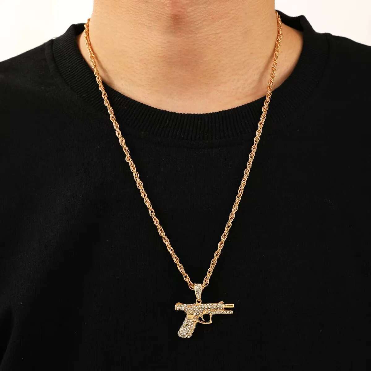 Bg Pistol Pendant Subhine Gun Necklace Men Personality Hip Hop Rock Punk Cool Street Party Jewelry Gift