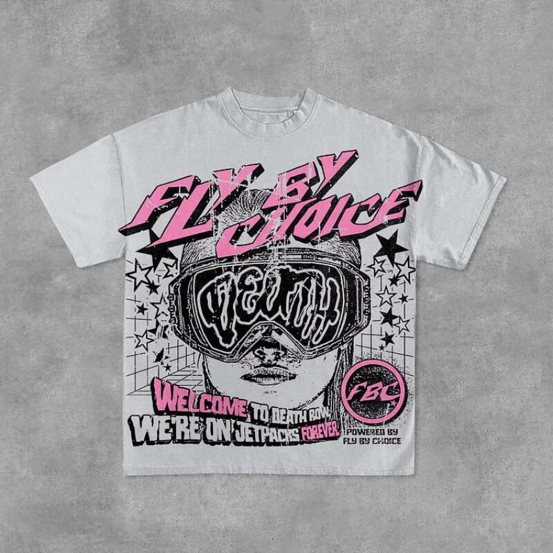 Retro Fly by Choice Death pattern cotton short sleeved T-shirt for men's Y2K oversized short sleeved T-shirt for women's streetwear top