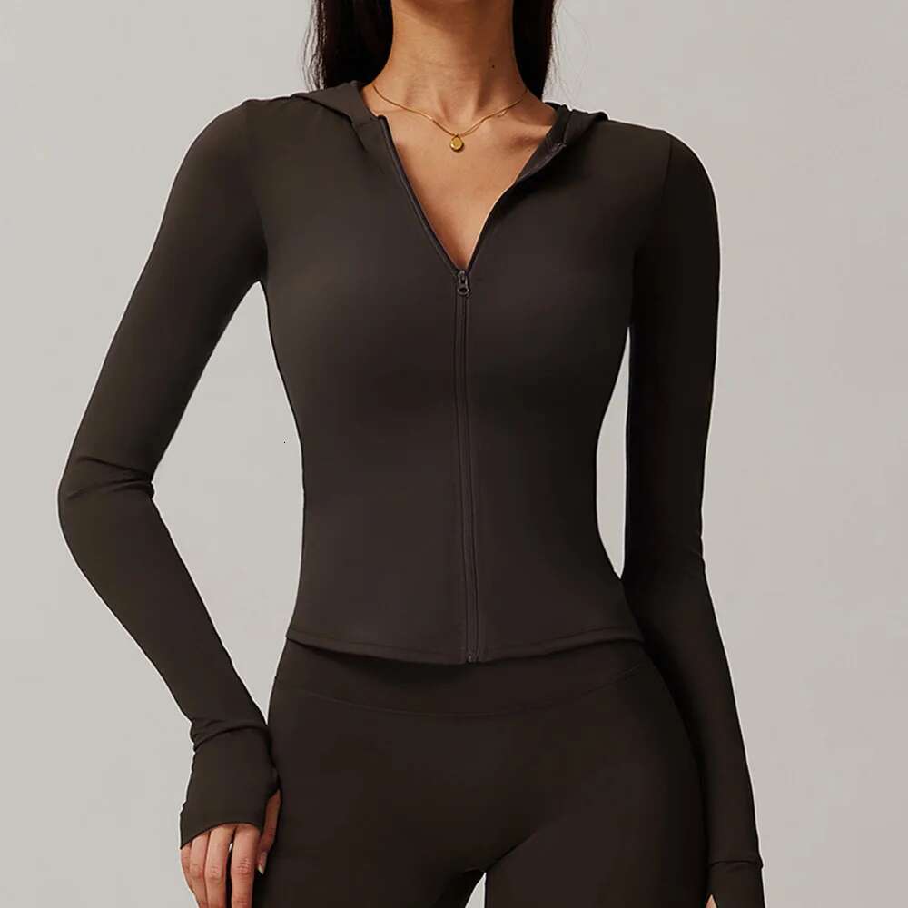 Sports Outdoor Long Sleeved Women Slim Yoga Clothes Quick Dry Zipper Cardigan Hooded Running Fiess Jacket Workout Top Kl-My