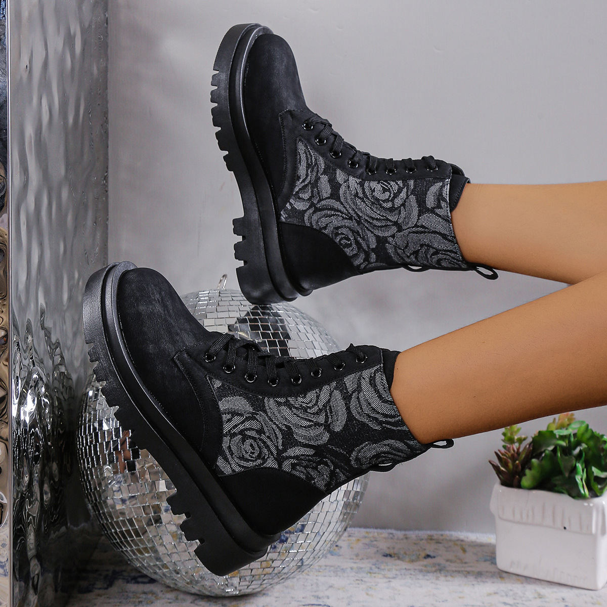 New patterned plus size 2025 slope rose women's riding boots for autumn and winter women ddmykukumalu