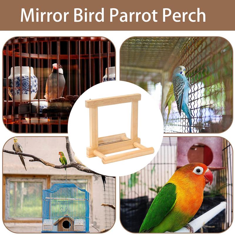 Bird Mirror Perch Paw Grinding Pole For Birds Natural Wood Parrot Cage Pole For Parakeets Cockatiels Lovebirds Standing Branch