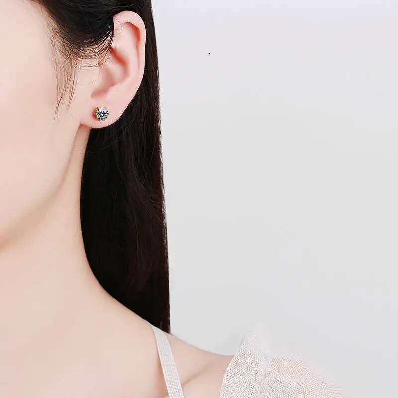 Moissanite Stud Earrings Yellow Gold Plated Sterg Sier Earring, 0.3-2.0 Carat Lab Created Dia Men Women Jewelry