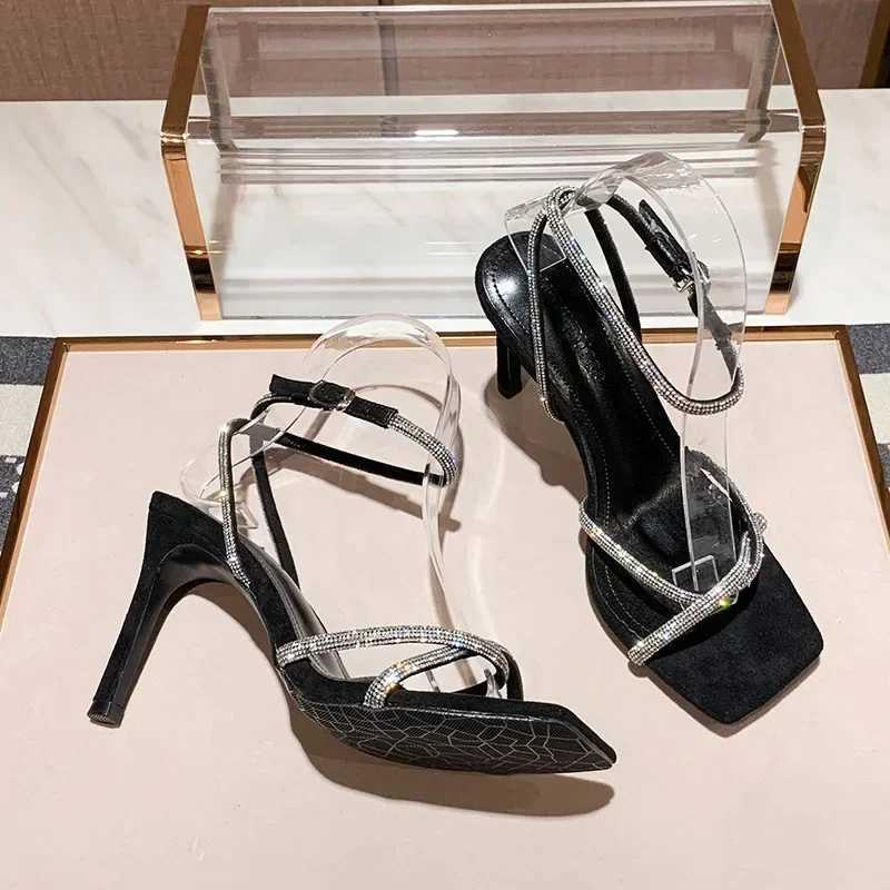 Rhine Thin Strap Sandals Women High Heels Summer Sexy Square Toe Ankle Buckle Stiletto Wedding Shoes Bride Small Size 32-42XJ2500305