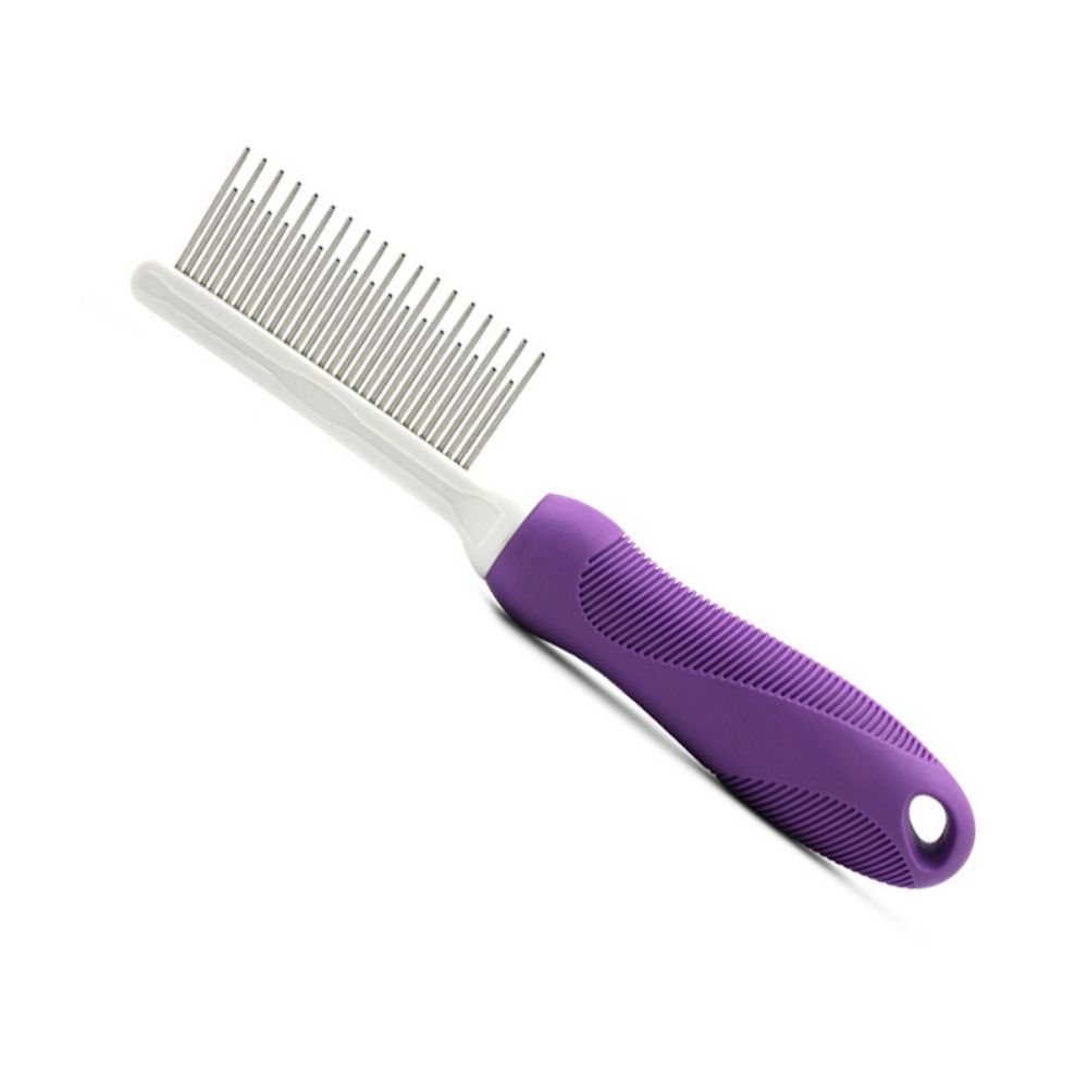 Long & Short Teeth Pet Dematting Hair Rake Reduce Loose Hair Stainless Steel Small Pet Hair Brush Anti-slip Easy Grip Handle