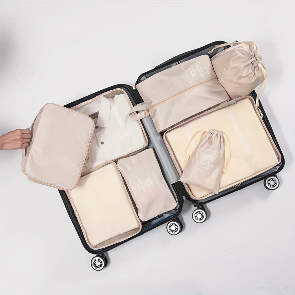 Ship from US 8 Pcs Solid Color Packing Cubes For Travel Luggage Organizers Toiletries Shoes Clothes Cosmetics Bags 250305FBB