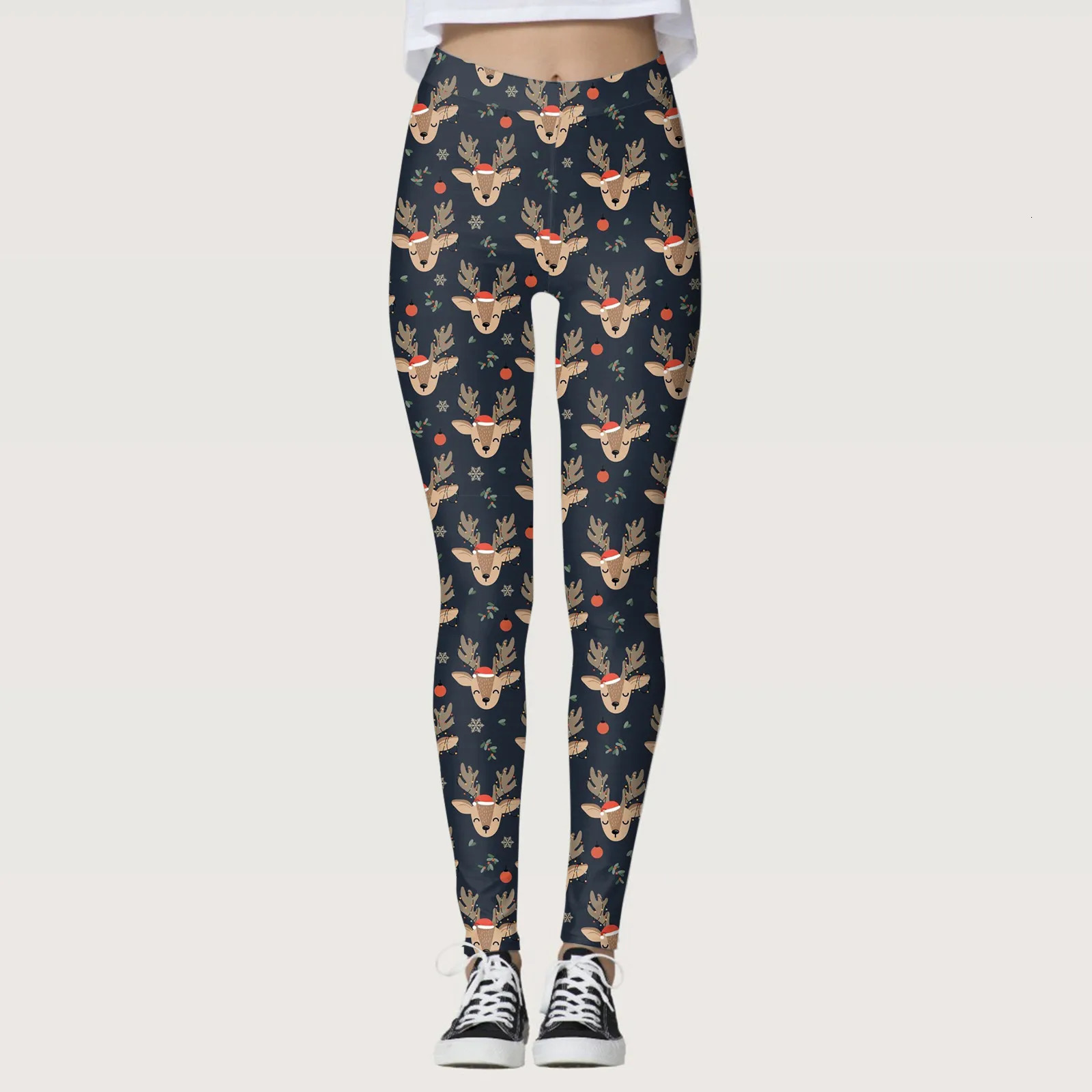 Christmas Snow Print Leggings Snowflake Printed Running Sports For Women High Waist Plus Size Ladies Pants Trousers 250304