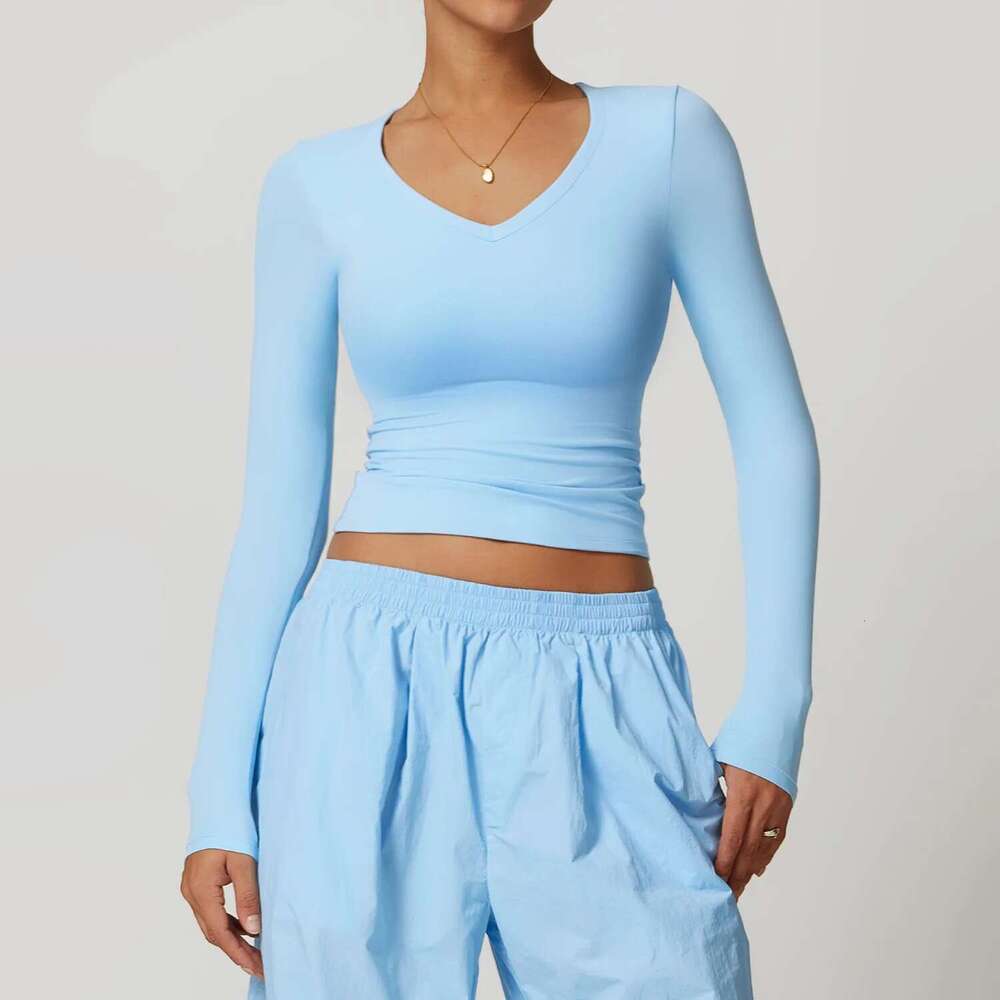 Long Women Sleeve Workout Crop Tops Yoga T-Shirts Solid Sports Top Running Shirts Exposed Navel Quick Dry Fiess Sport Wear Kl-My