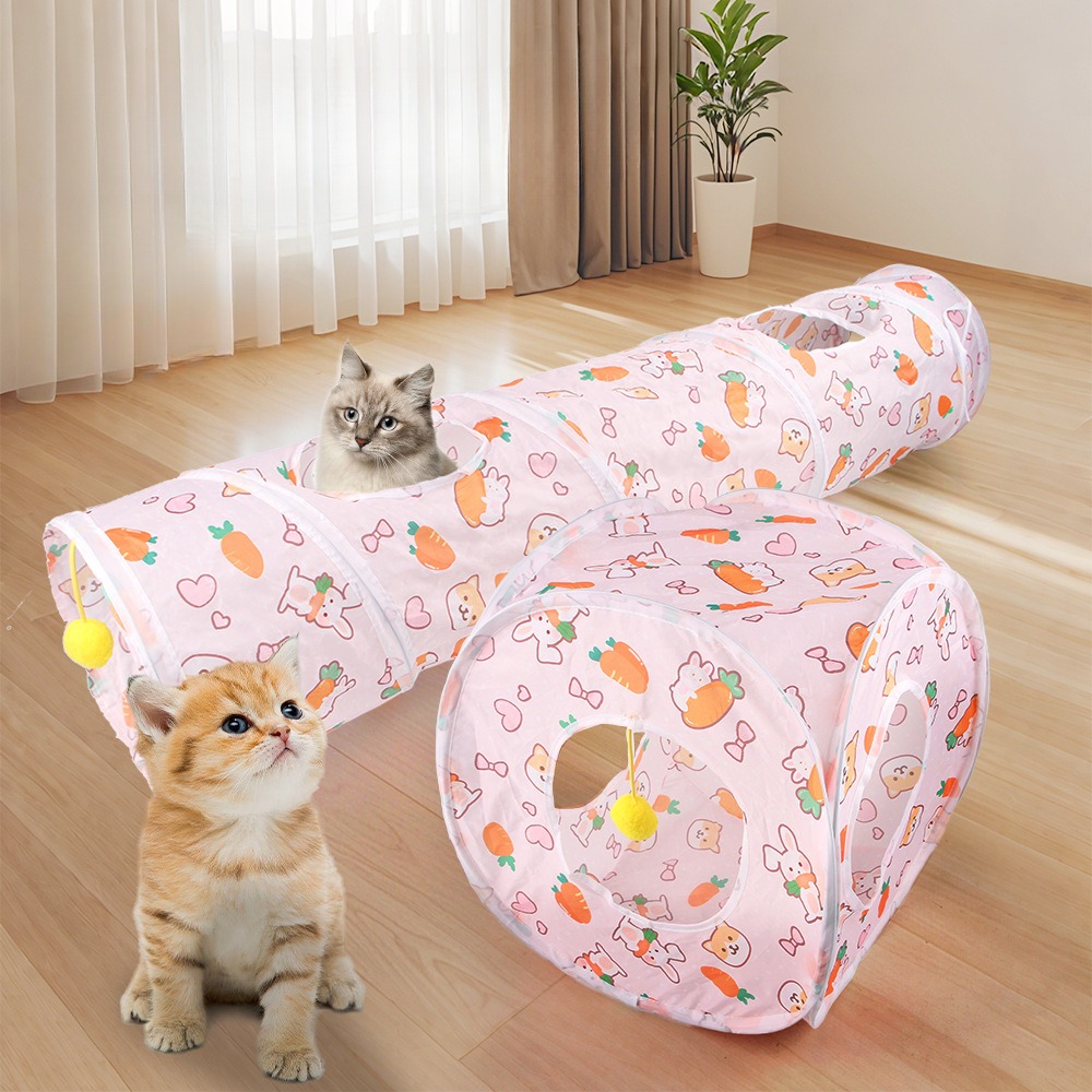 Foldable Pet Tunnel for Cat Dog Interactive Play Tent with Carrot Design Durable Cat Tunnel for Indoor/Outdoor Use Pet Playhouse