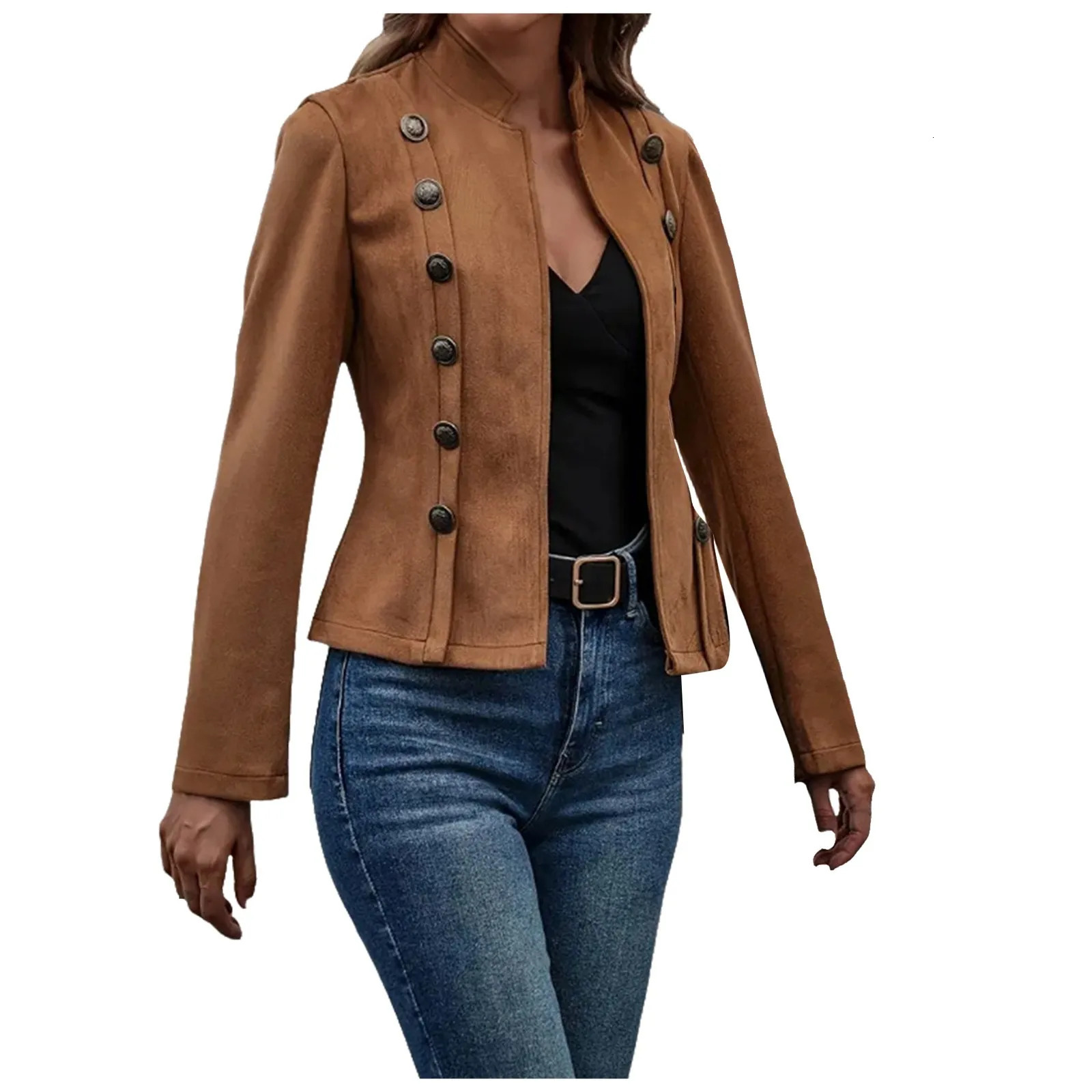 Womens long sleeved jacket for autumnwinter 2024 synthetic suede leather fashion casual business 250226