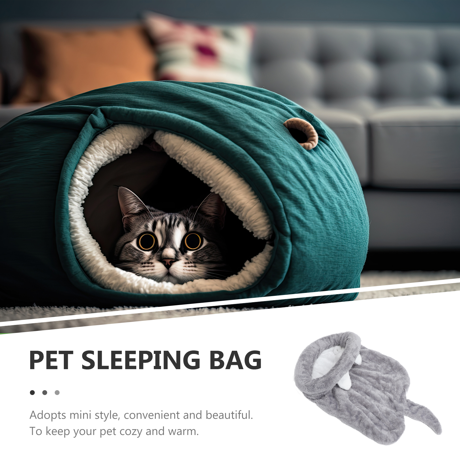 Cat Caves For Indoor Cats Dog Sleeping Bag Pet Bed House Warm Pillow Grey Travel