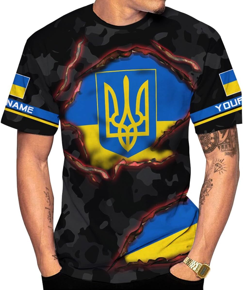 Mens T shirt Personalized Name Ukraine Shirt 3D, Ukraine Tshirt Unisex for Men and Women, Customized Ukrainian 8 Multicolor tee Casual tops summer clo