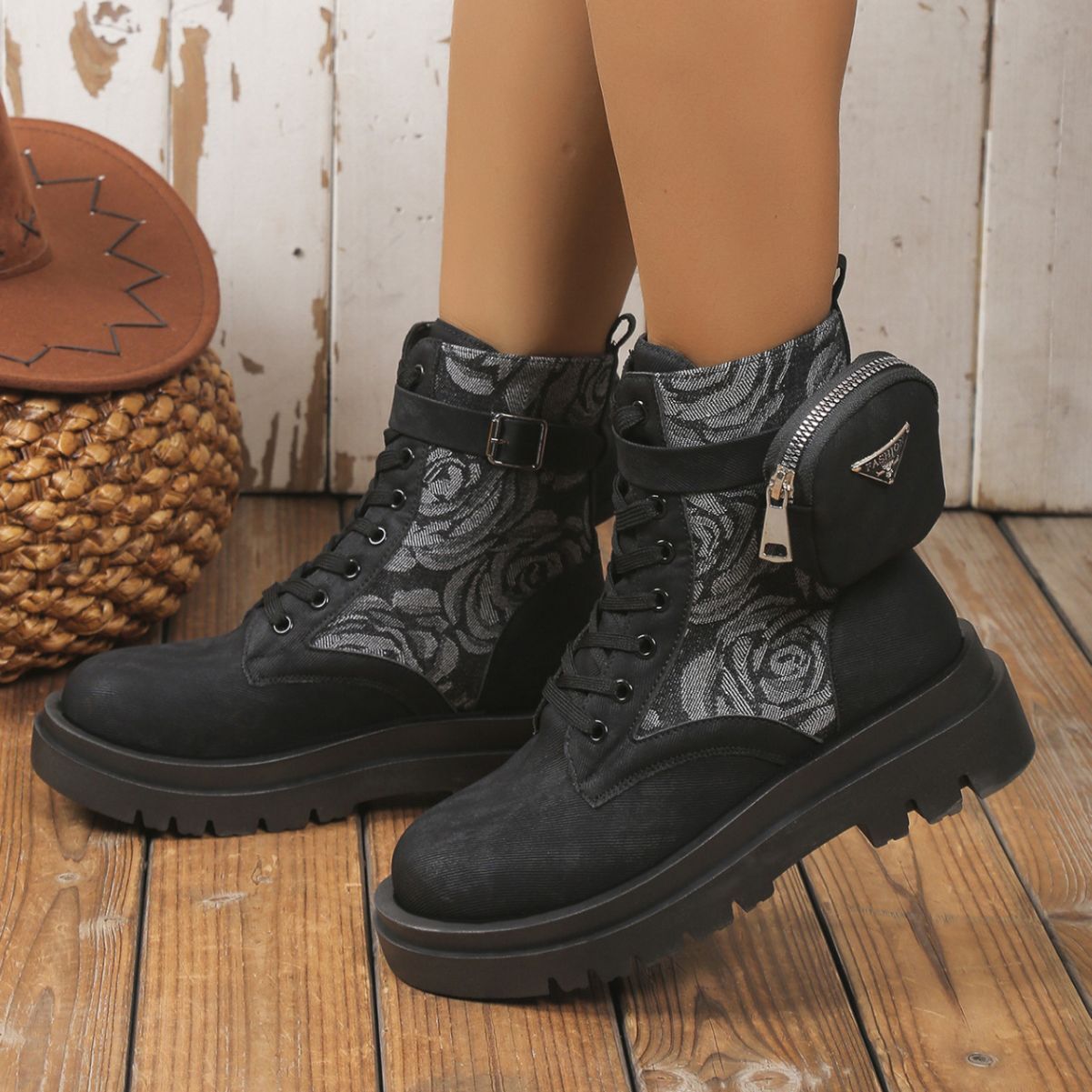 New patterned plus size 2025 slope rose women's riding boots for autumn and winter women ddmykukumalu