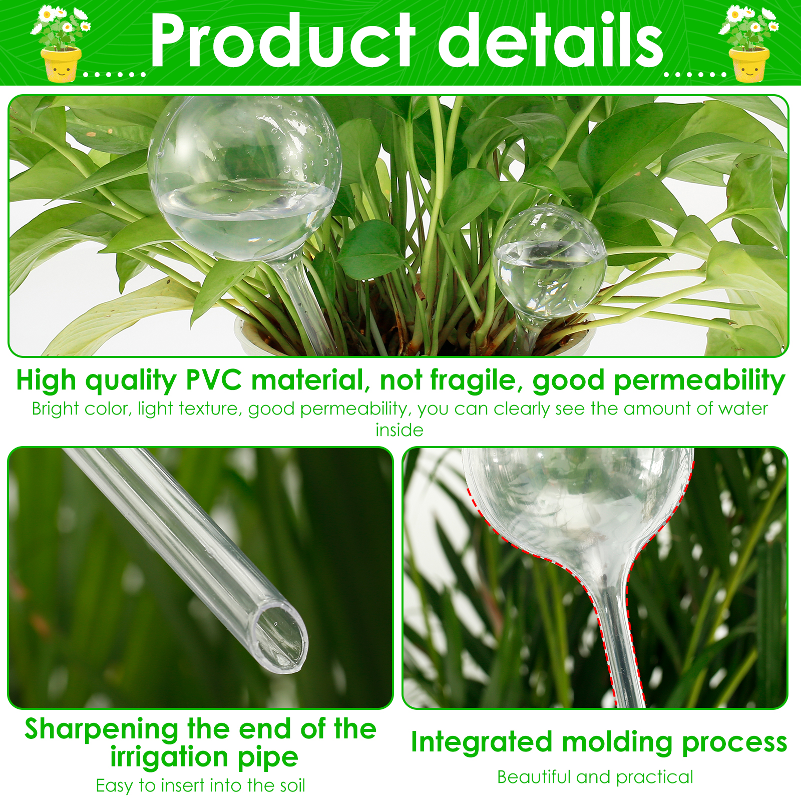 10Pcs Plant Automatic Watering System Balls Device Drip Irrigation Stakes Planter Insert Flower Self Feeder PVC Clear 250ML 60ML