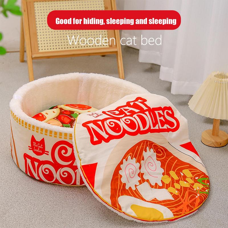 Cartoon Ramen Cat Nest Winter Warm Cute Semi-enclosed Cat Bed With Removable Cushion Can Be Opened And Washed Pet House Sofa