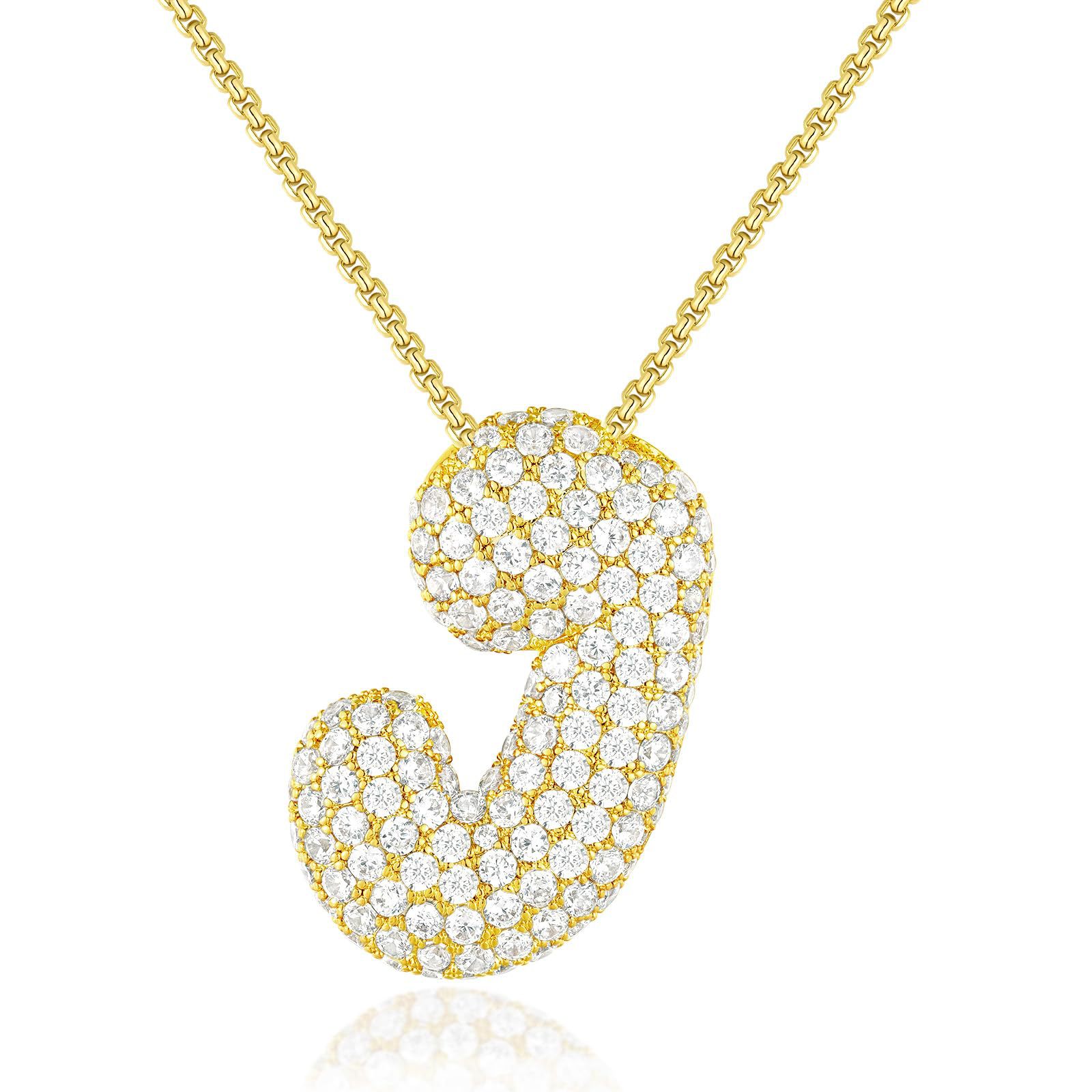 18k Gold Cubic Zircon English Letter Necklace Fashion Chunky Bubble Initial Pendants Gold Chains for Woman Man Fine Jewellry