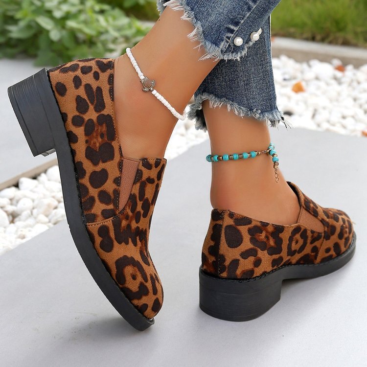 Large leopard print square heel pointed fashion single shoe 2025 spring new style for women's outerwear ddmykukumalu