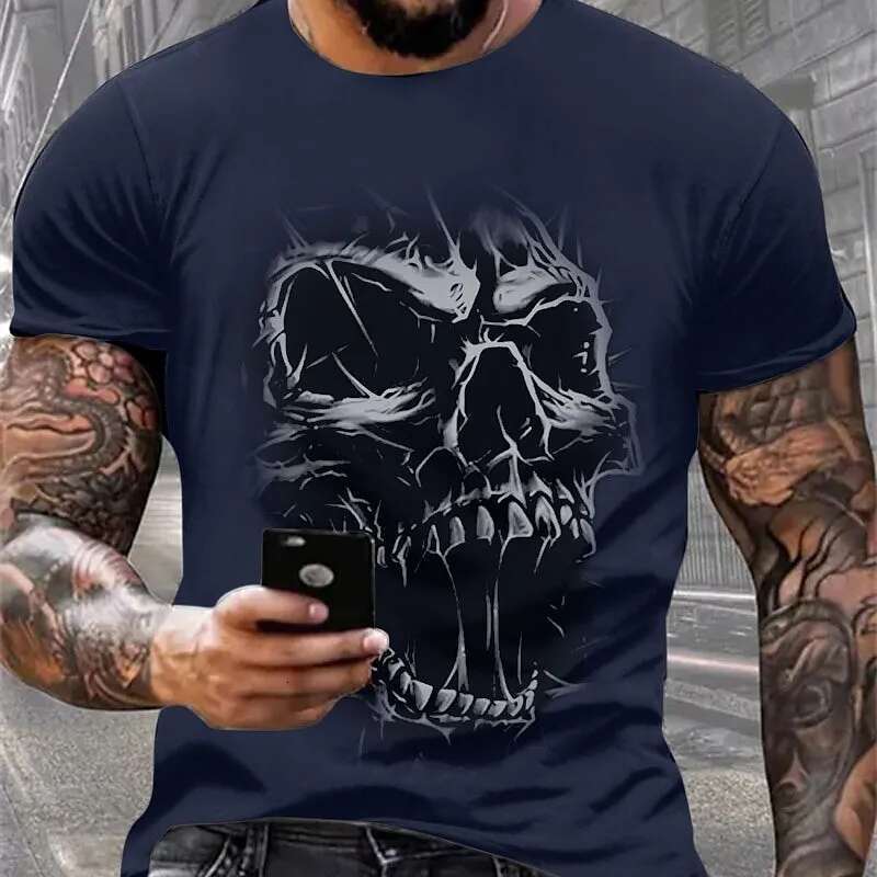 Men's Short Sleeve T-Shirt, Street Clothing, Skull Print, Horror, Casual, Fashionable